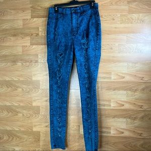 Vibrant M.I.U. Acid Washed Distressed Destroyed Bluish/Greenish/Black Je…
